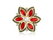 Bling Jewelry Gold Plated Poinsettia Crystal Simulated Pearl Christmas Pin