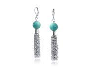 Bling Jewelry Synthetic Turquoise Tassel Leverback Earrings Rhodium Plated
