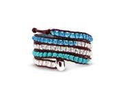 Bling Jewelry Blue Crystal Reconstituted Turquoise Gemstone Beads Red Leather Wrap Bracelet