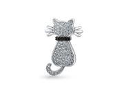 Bling Jewelry White Pave CZ Cat Animal Brooch Pin Rhodium Plated