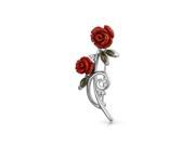 Bling Jewelry Red Resin Rose Jade CZ Rhodium Plated Brass Brooch Pin