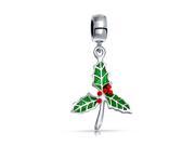 Bling Jewelry 925 Silver Christmas Mistletoe Enamel Dangle Charm Fits Pandora