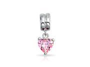 Bling Jewelry 925 Sterling Silver Pink CZ Dangle Heart Pandora Compatible