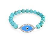 Bling Jewelry Gemstone Reconstituted Turquoise Blue Evil Eye Stretch Bracelet 8mm Silver Plated