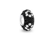 Bling Jewelry 925 Sterling Silver Black Flower Crystal Bead Pandora Compatible