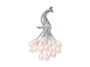 Bling Jewelry Pink Freshwater Cultured Pearl Peacock Brooch Cluster Rhodium Plated