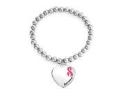 Bling Jewelry Pink Enamel Survivor Heart Medical ID Stretch Bracelet Steel