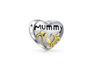 Bling Jewelry .925 Sterling Silver Two Tone Mummy Heart Bead Gold Plated Fits Pandora