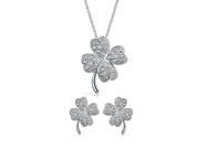 Bling Jewelry 925 Silver CZ Pave Clover Pendant Necklace and Earrings Set