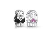 Bling Jewelry 925 Silver Wedding Pink CZ Bride and Groom Bead Set Fits Pandora
