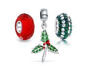 Bling Jewelry Red Green Mistletoe 925 Silver Christmas Bead Set Fits Pandora