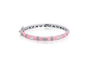Bling Jewelry Baby Girl Bangle Bracelet Pink Enamel CZ Hearts 4.5 Inch Silver Plated