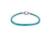 Bling Jewelry Sterling Silver Blue Leather Barrel Clasp Bracelet Fits Pandora Charms