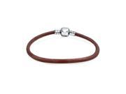 Bling Jewelry Brown Leather 925 Sterling Silver Barrel Clasp Bracelet Pandora Compatible