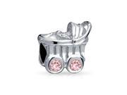 Bling Jewelry 925 Silver Pink CZ Baby Carriage Charm Bead Fits Pandora