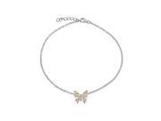 Bling Jewelry Synthetic Pink Opal Butterfly Ankle Bracelet Rhodium Plated Silver