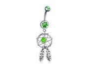 Bling Jewelry 316L Steel Dream Catcher Dangle Belly Ring Green Crystal