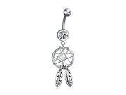Bling Jewelry 316L Surgical Steel Crystal White Dream Catcher Belly Ring