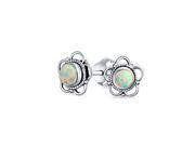 Bling Jewelry 925 Silver Synthetic Opal Birthstone Flower Stud Earrings