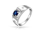 Bling Jewelry Round Solitaire Simulated Sapphire Mens Engagement Ring Sterling Silver