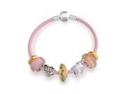 Best Mom Pink Heart Glass Enamel Charm Bead Silver Bracelet
