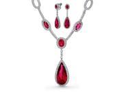 Bling Jewelry Lab Created Ruby Bridal Necklace Clip On Set Rhodium Plated