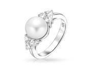 Bling Jewelry 925 Silver CZ Cluster Button Cultured Freshwater Pearl Ring