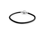Bling Jewelry Black Leather 925 Sterling Silver Barrel Clasp Bracelet Pandora Compatible