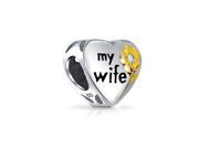 Bling Jewelry CZ Flower Two Tone My Wife Heart Bead .925 Silver Fits Pandora