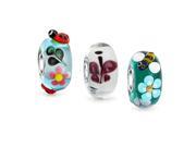 Bling Jewelry .925 Sterling Silver Spring Flower Murano Glass Bead Set Fits Pandora