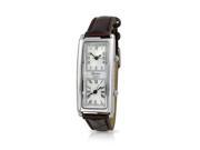 Bling Jewelry Dual Dial Brown Synthetic Leather Watch Steel Back