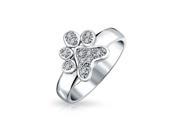 Bling Jewelry Pave CZ Puppy Dog Animal Paw Print Ring Rhodium Plated