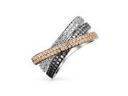 Bling Jewelry Tri Color Pave CZ Band Criss Cross Ring Rose Gold Plated Brass