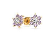 Bling Jewelry 14k Gold Flower Baby Safety Studs Simulated Alexandrite CZ