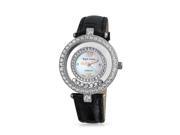 Bling Jewelry Plated CZ Round Steel Back Black Leather Roman Numeral Watch