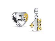 Bling Jewelry .925 Silver Two Tone Number 1 Mom Dangle Charm My Wife Heart Set Fits Pandora