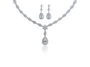 Bling Jewelry Pear CZ Flower Bridal Necklace Earrings Set Rhodium Plated
