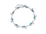 Bling Jewelry Synthetic Blue Opal Inlay Nautical Dolphin Link Bracelet Sterling