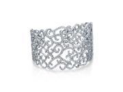 Bling Jewelry Cubic Zirconia Pave Swirl Bridal Cuff Bracelet Silver Plated