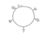 Bling Jewelry 925 Silver Cross Virgin Mary Medallion Angel Charms Bracelet