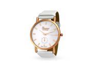 Bling Jewelry White Leather Rose Gold Plated Steel Back Boyfriend Watch
