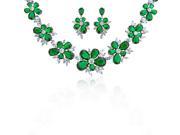 Bling Jewelry Simulated Emerald Glass CZ Necklace Earrings Set Rhodium Plated