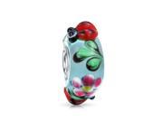 Bling Jewelry .925 Sterling Silver Spring Lady Bug Flower Blue Murano Glass Bead Fits Pandora