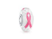 Bling Jewelry Glow in the Dark Breast Cancer Ribbon Murano Glass Bead Sterling Silver