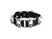 Bling Jewelry Leather Goth Steel Link Belt Buckle Alien Skull Bracelet