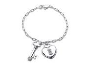 Bling Jewelry 925 Silver Pave CZ Heart Lock and Key Charm Bracelet 7in