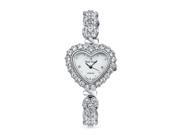 Bling Jewelry Rhodium Plated Heart Shape CZ Steel Back Bracelet Watch