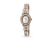 Bling Jewelry Rose Gold Plated Steel Back CZ Oval Butterfly Bridal Watch