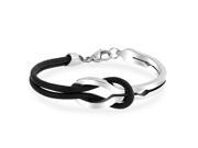 Bling Jewelry Black Leather Half Cuff Infinity Steel Bangle Bracelet