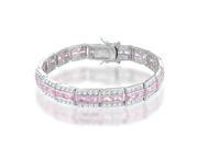 Bling Jewelry Pink CZ Round Baguette Tennis Bracelet Rhodium Plated
